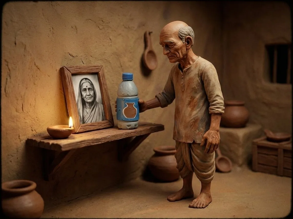His bottles reach the village before he does.