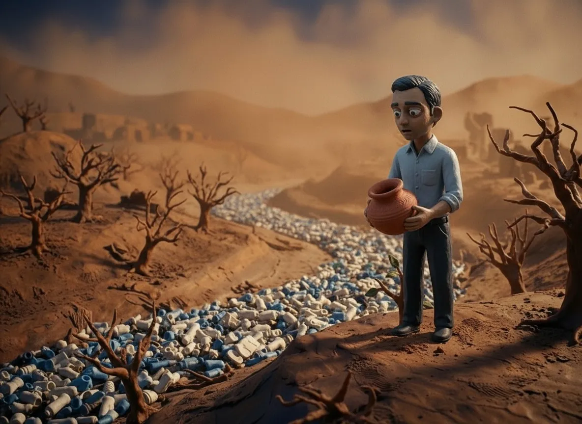 The riverbed, filled with what he sold.